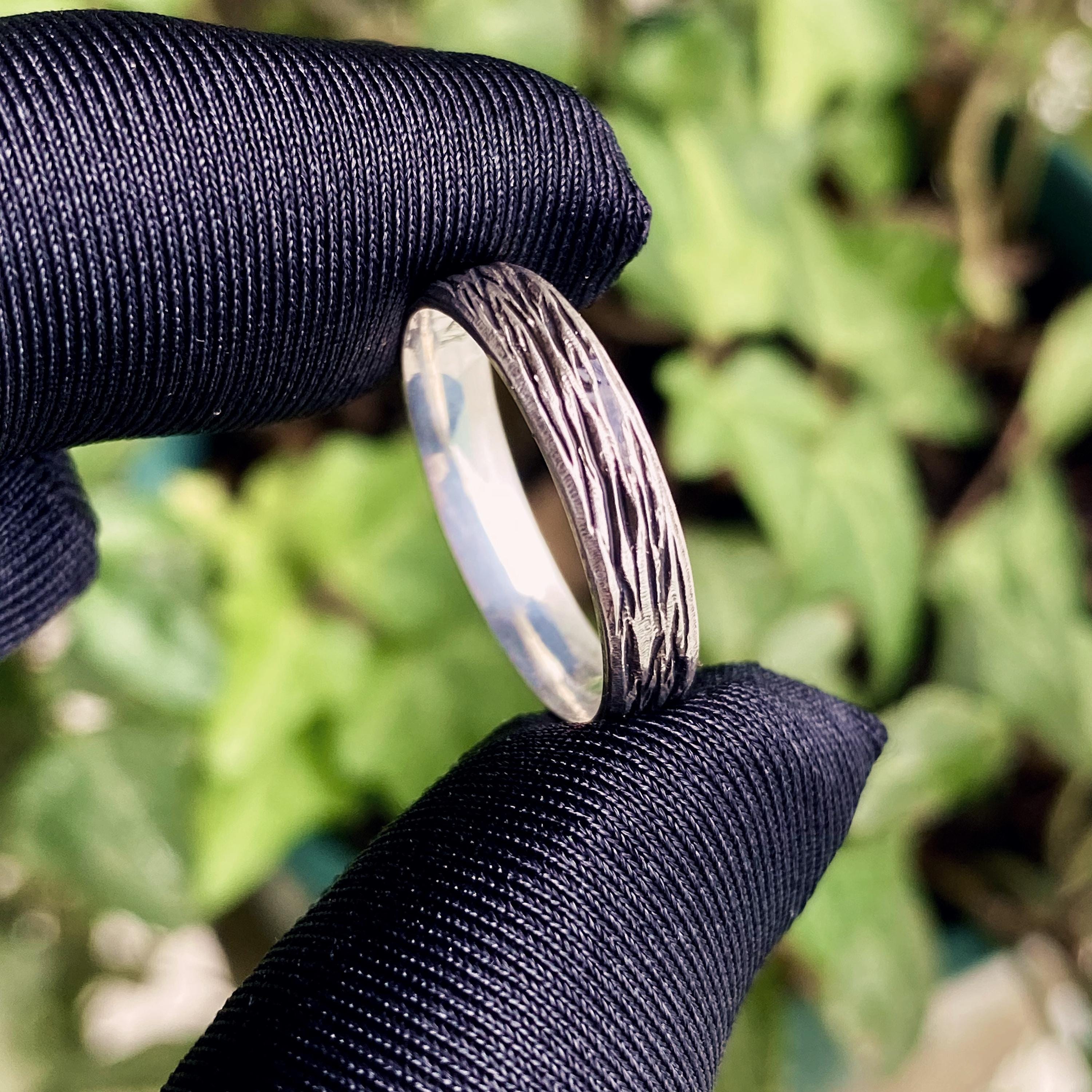 Vintage simple bark carving ring, S999 silver engagement ring, personalized bark ring, original hand-carved, wedding ring for men and women.