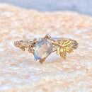 Sterling silver tree branch wedding ring with natural grey moonstone, unique rose gold tree twig ring, vintage style wedding ring