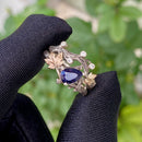 Maple Leaf Stacked Blue Sandstone Silver Twig Ring, Hand-carved Leaf Ring, Personalized Wedding Ring, Engagement Ring, Promise Ring for her