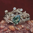 Solid 14K white gold tree branch wedding ring, hand-carved 14K rose gold ring,women's stacking ring, unique vintage twig ring, bridal band