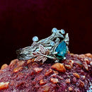 Solid 14K white gold tree branch wedding ring, hand-carved 14K rose gold ring,women's stacking ring, unique vintage twig ring, bridal band