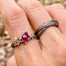 Nature-Inspired Stackable twig Wedding Rings, Hand-Engraved Sterling Silver Maple Leaf Branch Ring, Rustic ruby Ring with Forest,Couple ring