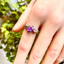 Natural amethyst branch wedding ring, S925 sterling silver maple leaf ring, hand-carved bark ring, birthstone ring, twig silver ring