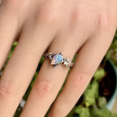 Natural opal stone sterling silver branch wedding ring, women's maple leaf ring, personalized vintage S925 silver ring, gift for her