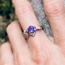 Purely hand-carved branch amethyst wedding band, amethyst bridal silver ring, amethyst leaf branch ring with stone, twig and leaf ring