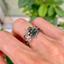 Natural moss agate tree branch rings set, S925 sterling silver engagement ring, wedding band, twig ring with stone, twig stacking ring