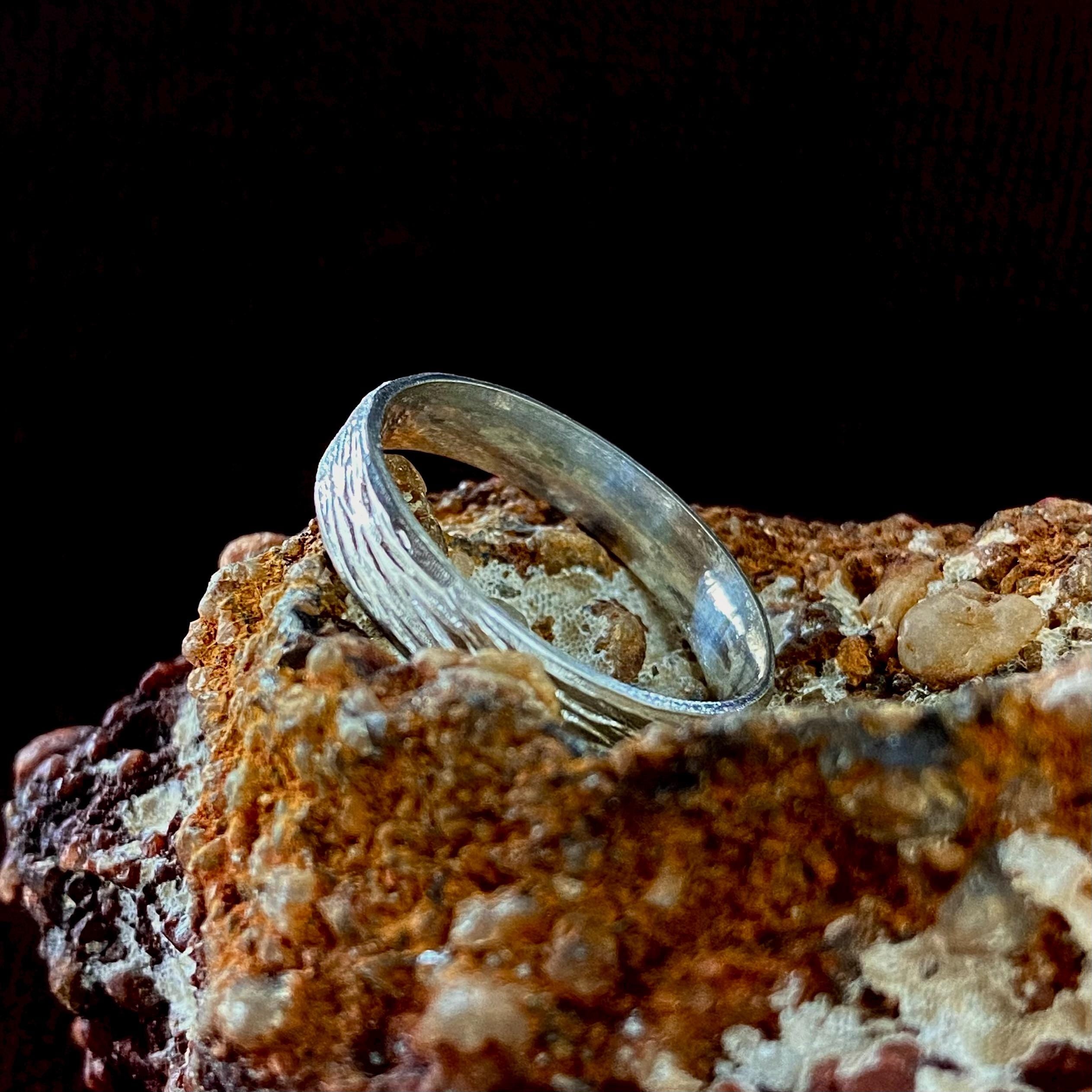 Hand engraved silver wedding rings, statement vintage tree pattern rings, anniversary rings, men's and women's rings, unique engagement ring