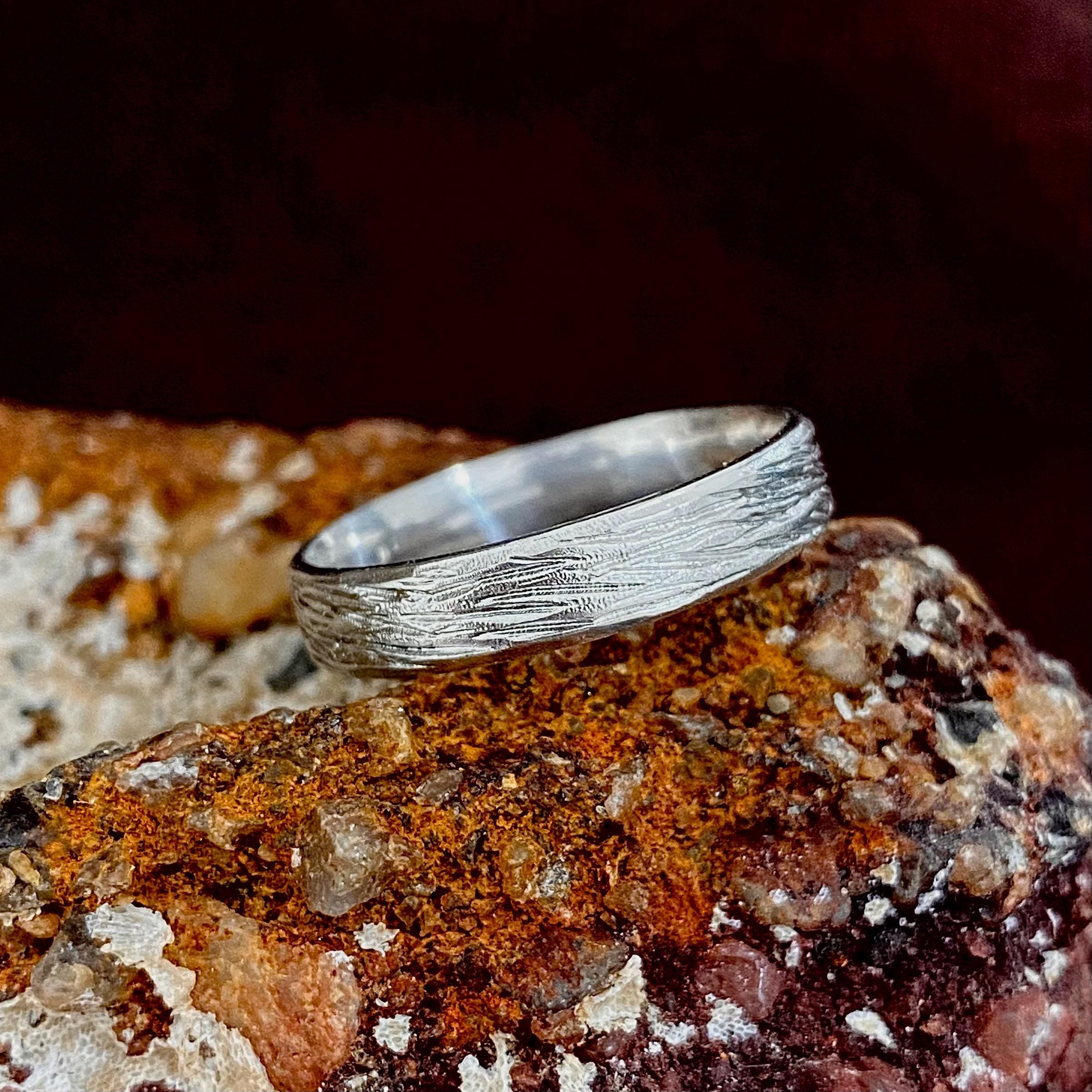 Hand engraved silver wedding rings, statement vintage tree pattern rings, anniversary rings, men's and women's rings, unique engagement ring