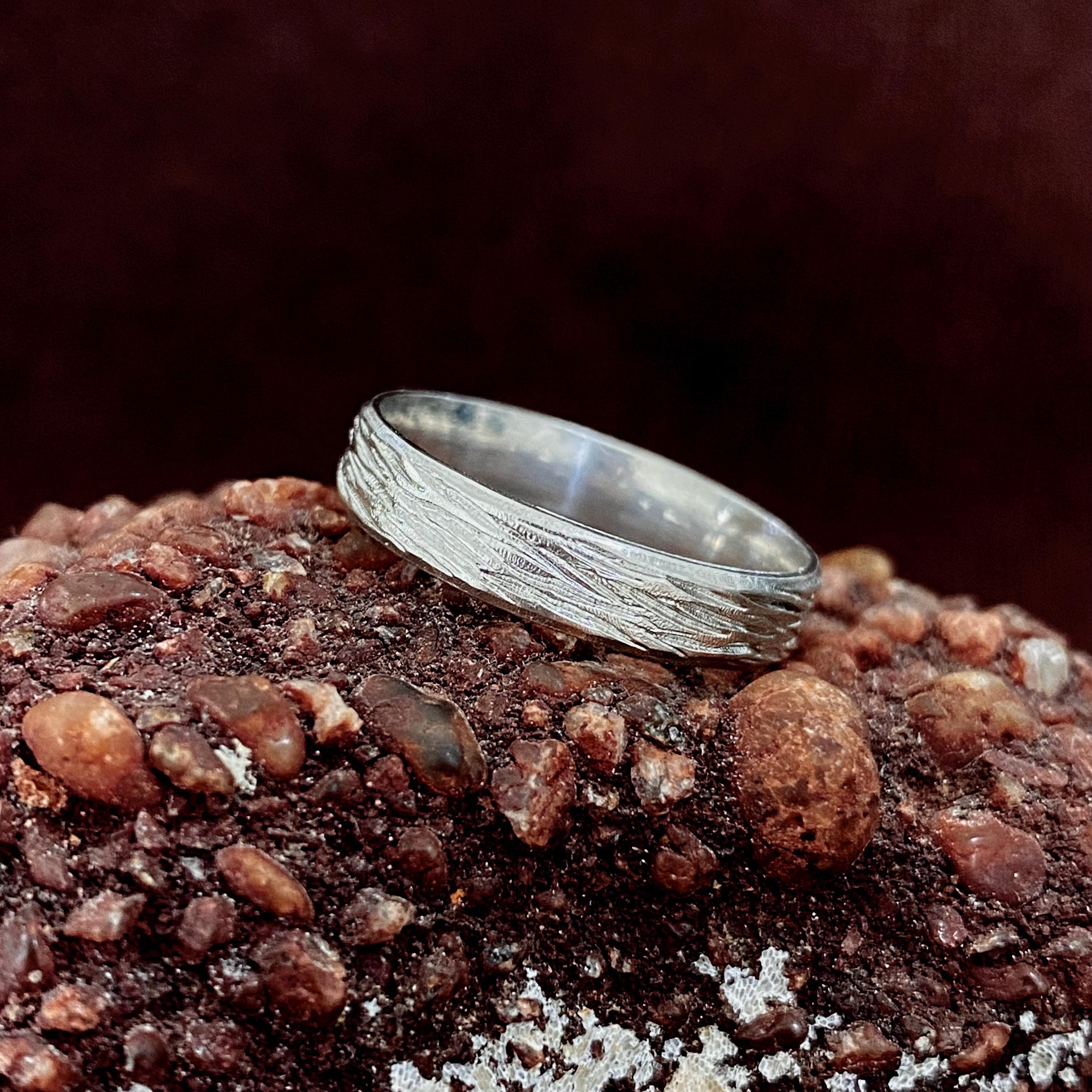 Hand engraved silver wedding rings, statement vintage tree pattern rings, anniversary rings, men's and women's rings, unique engagement ring