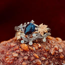 Maple Leaf Stacked Blue Sandstone Silver Twig Ring, Hand-carved Leaf Ring, Personalized Wedding Ring, Engagement Ring, Promise Ring for her