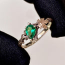 Sterling silver personalized branch ring, natural emerald maple leaf band, vintage unique women's twig ring, hand-carved tree pattern ring