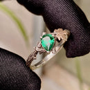 Sterling silver personalized branch ring, natural emerald maple leaf band, vintage unique women's twig ring, hand-carved tree pattern ring