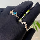 Topaz branch silver ring, twig and leaf engagement ring, maple leaf stacking ring, London blue topaz ring, tree and leaf ring, fiancee gift