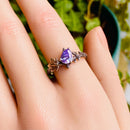 Natural amethyst branch wedding ring, S925 sterling silver maple leaf ring, hand-carved bark ring, birthstone ring, twig silver ring
