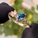 Natural London blue topaz branch silver ring, S925 sterling silver maple leaf wedding ring, gemstone custom ring, branch ring with stone