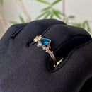 Natural London blue topaz branch silver ring, S925 sterling silver maple leaf wedding ring, gemstone custom ring, branch ring with stone