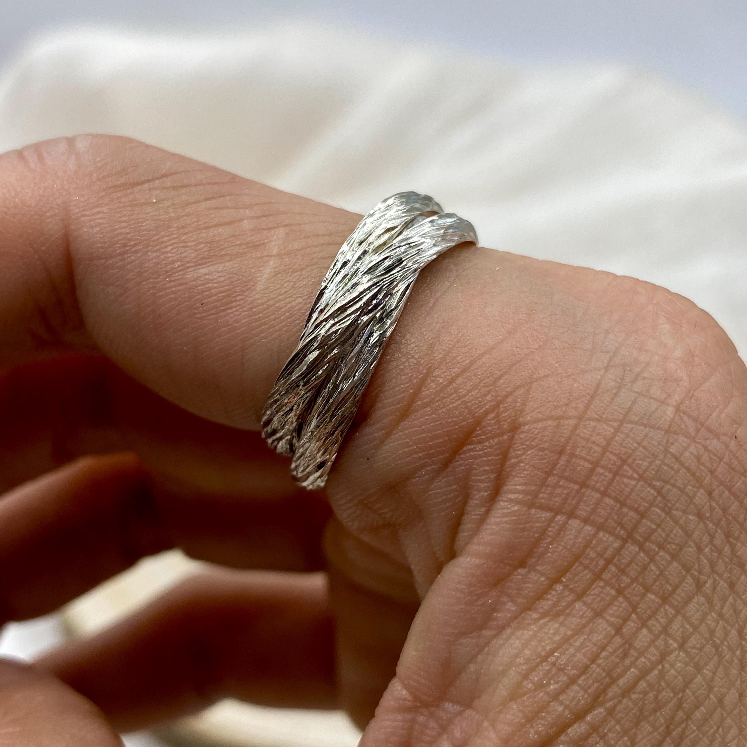 S925 sterling silver three-ring unique tree pattern ring, hand-carved bark ring, rolling and rotating decompression ring, ring for him/her