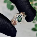 Natural moss agate sterling silver branch stacking ring, women's twig wedding ring set, unique tree branch ring with stone, promise ring