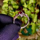 S925 sterling silver garnet ring, vintage tree branch and maple leaf ring, twig ring with garnet, hand carved bark ring, statement ring