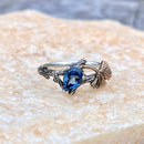 Ginkgo Leaf Ring: London Blue Topaz, Sterling Silver Branch, Hand-Carved, Twig ring with stone, For women, Wedding, Engagement, Forest style