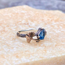 Ginkgo Leaf Ring: London Blue Topaz, Sterling Silver Branch, Hand-Carved, Twig ring with stone, For women, Wedding, Engagement, Forest style