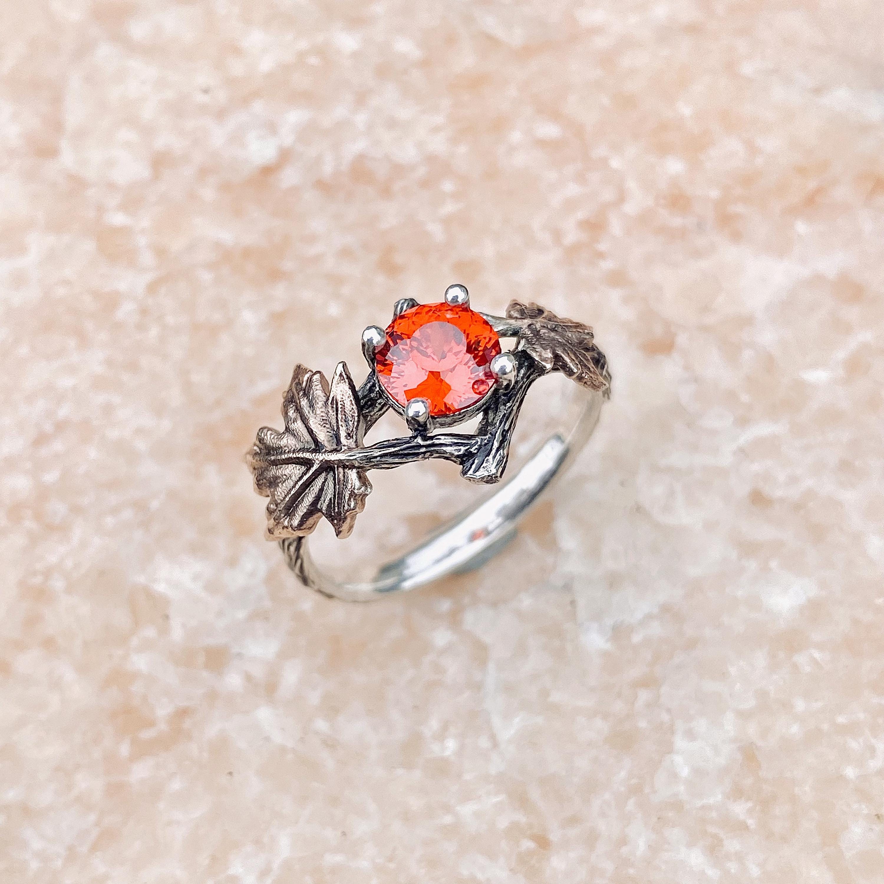 Hand Engraved Sterling Silver Branch Ring for women, natural padparadscha twig ring, Rustic Country Ring, Nature Inspired Ring, wedding band