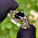 Black Onyx branch silver ring, mourning ring, suitable for funeral rings, hand-carved twig ring, low-key and elegant memorial ring