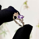 Natural amethyst sterling silver engagement branch ring, maple branch ring, personalized wedding band, February birthstone ring,promise ring