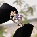 Natural amethyst sterling silver engagement branch ring, maple branch ring, personalized wedding band, February birthstone ring,promise ring