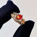 Sterling silver tourmaline tree branch ring, twig maple leaf wedding ring, stacking engagement ring, bridal ring set, twig ring with stone