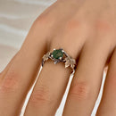 Natural moss agate sterling silver branch ring, twig maple leaf ring, vintage engagement ring, hand carved wedding ring, anniversary ring