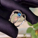 Custom Gemstone Sterling Silver Branch Stacking Ring, London Blue Topaz Btwig Ring, Maple Leaf Engagement Ring, Hand Carved Wedding band