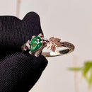 Sterling silver personalized branch ring, natural emerald maple leaf band, vintage unique women's twig ring, hand-carved tree pattern ring