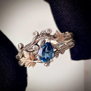 Topaz branch silver ring, twig and leaf engagement ring, maple leaf stacking ring, London blue topaz ring, tree and leaf ring, fiancee gift
