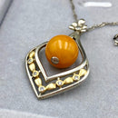 Collection of natural amber beeswax stone S925 silver pendant necklace, medieval vintage beeswax stone women's necklace, antique necklace