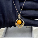 Collection of natural amber beeswax stone S925 silver pendant necklace, medieval vintage beeswax stone women's necklace, antique necklace