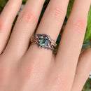 Sterling silver natural moss agate branch ring, maple leaf twig ring, engagement ring, solid 14k gold wedding ring, unique bridal ring