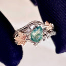 Sterling silver natural moss agate branch ring, maple leaf twig ring, engagement ring, solid 14k gold wedding ring, unique bridal ring