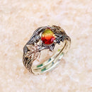 Sterling silver tourmaline tree branch ring, twig maple leaf wedding ring, stacking engagement ring, bridal ring set, twig ring with stone