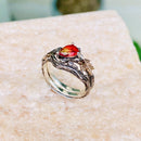 Sterling silver tourmaline tree branch ring, twig maple leaf wedding ring, stacking engagement ring, bridal ring set, twig ring with stone