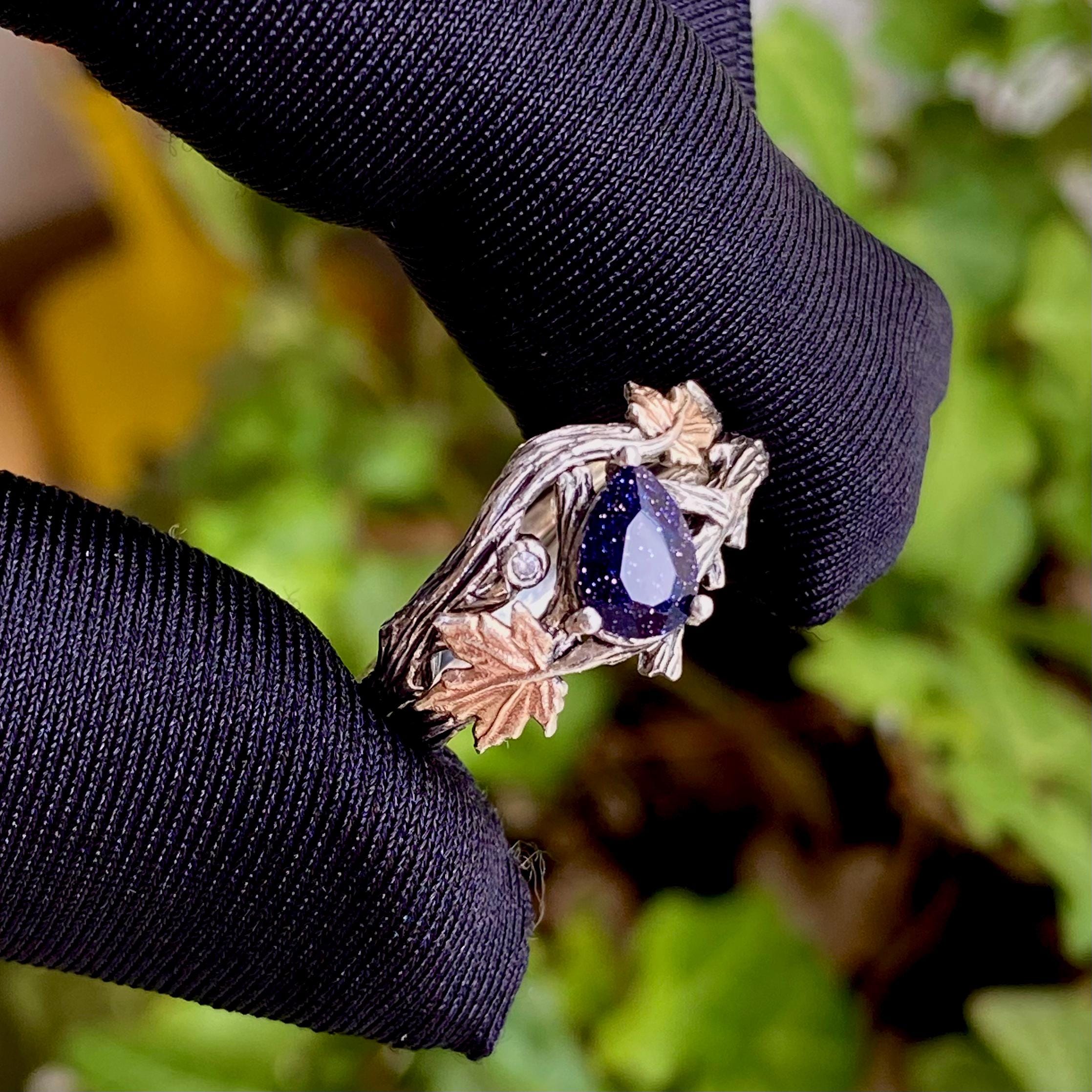 Sterling Silver Blue Sandstone Branch Engagement Ring, Statement twig Ring, Vintage Style Engagement Ring, Nature Inspired Stacking Ring