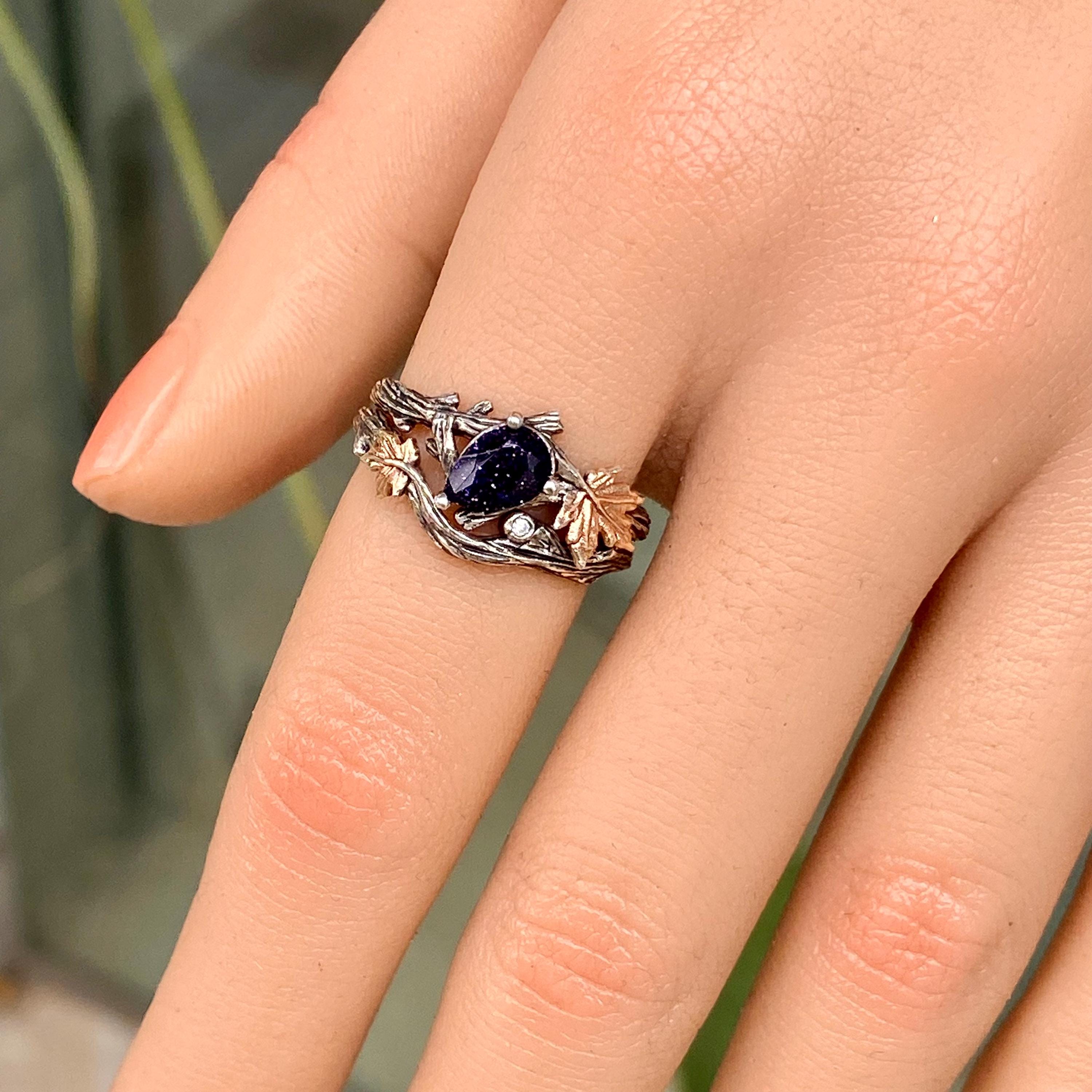 Sterling Silver Blue Sandstone Branch Engagement Ring, Statement twig Ring, Vintage Style Engagement Ring, Nature Inspired Stacking Ring