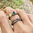 Custom Hand-carved tree branch moss agate couple ring set, couple personalized sterling silver twig wedding ring, engagement ring