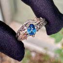 Custom Gemstone Sterling Silver Branch Stacking Ring, London Blue Topaz Btwig Ring, Maple Leaf Engagement Ring, Hand Carved Wedding band