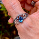 Custom Gemstone Sterling Silver Branch Stacking Ring, London Blue Topaz Btwig Ring, Maple Leaf Engagement Ring, Hand Carved Wedding band