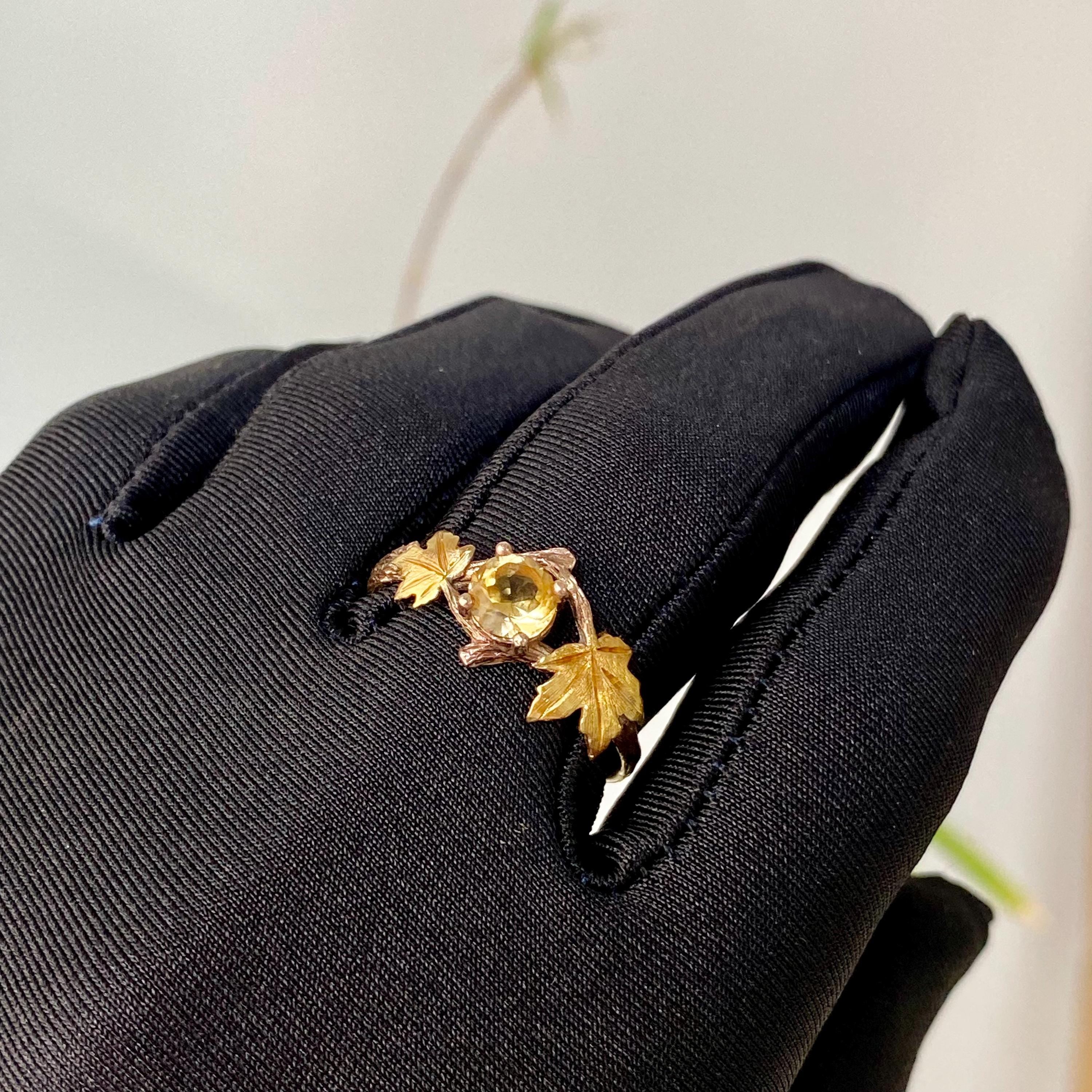 Personalized sterling silver natural citrine twig ring, carved tree branch maple leaf ring, rose gold engagement ring, wedding promise ring