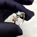 0.8 carat green moissanite tree branch ring, twig rustic rings, maple leaf ring, sterling silver engagement ring,  twig wedding ring