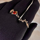 Twig Ring Set Wedding Watermelon Tourmaline Jewelry, Tourmaline Engagement Ring Set, Stacking Ring Sterling Silver, Ginkgo Leaf Ring