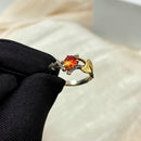 Custom gemstone sterling silver branch wedding ring, watermelon tourmaline ginkgo leaf ring, hand-carved tree pattern ring, promise ring