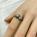 0.8 carat green moissanite tree branch ring, twig rustic rings, maple leaf ring, sterling silver engagement ring,  twig wedding ring